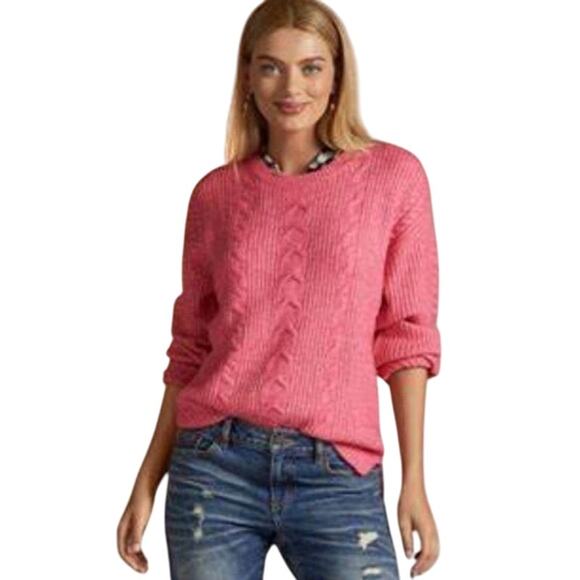 Cabi Elsa Oversized Cable Knit Sweater Pink Medium - Picture 1 of 7